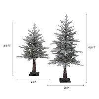 Holiday Time Set of 2 Flocked Snowy Christmas Trees