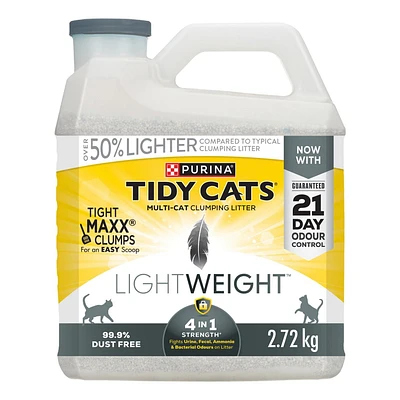 Tidy Cats Poids Plume Puissance 4 en 1 Multichat, Litière Agglomérante pour Chats 2,72 kg 2,72 kg