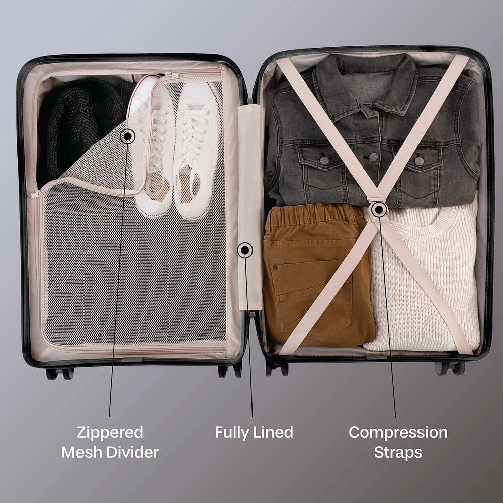 5 Piece Hardside Luggage Set: 28 Inch Spinner Suitcase, 24 Inch Rolling Luggage, 20" Carry-On Suitcase, Toiletry Kit & Expandable Tote Bag