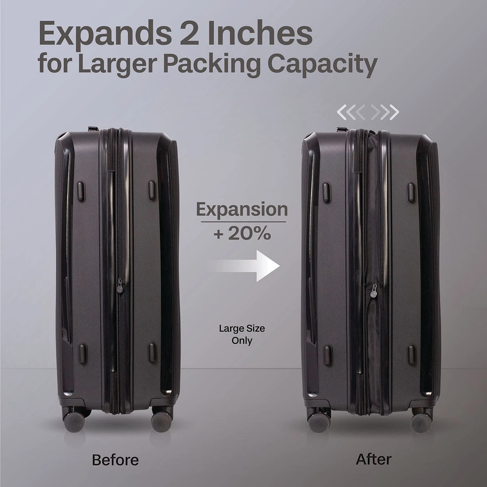 5 Piece Hardside Luggage Set: 28 Inch Spinner Suitcase, 24 Inch Rolling Luggage, 20" Carry-On Suitcase, Toiletry Kit & Expandable Tote Bag