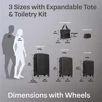 5 Piece Hardside Luggage Set: 28 Inch Spinner Suitcase, 24 Inch Rolling Luggage, 20" Carry-On Suitcase, Toiletry Kit & Expandable Tote Bag