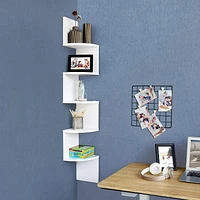 Boutique Home 5-Tier Floating Wall Shelf With Zigzag Design, White