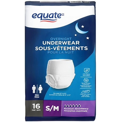 Equate Overnight Underwear, Small/Medium