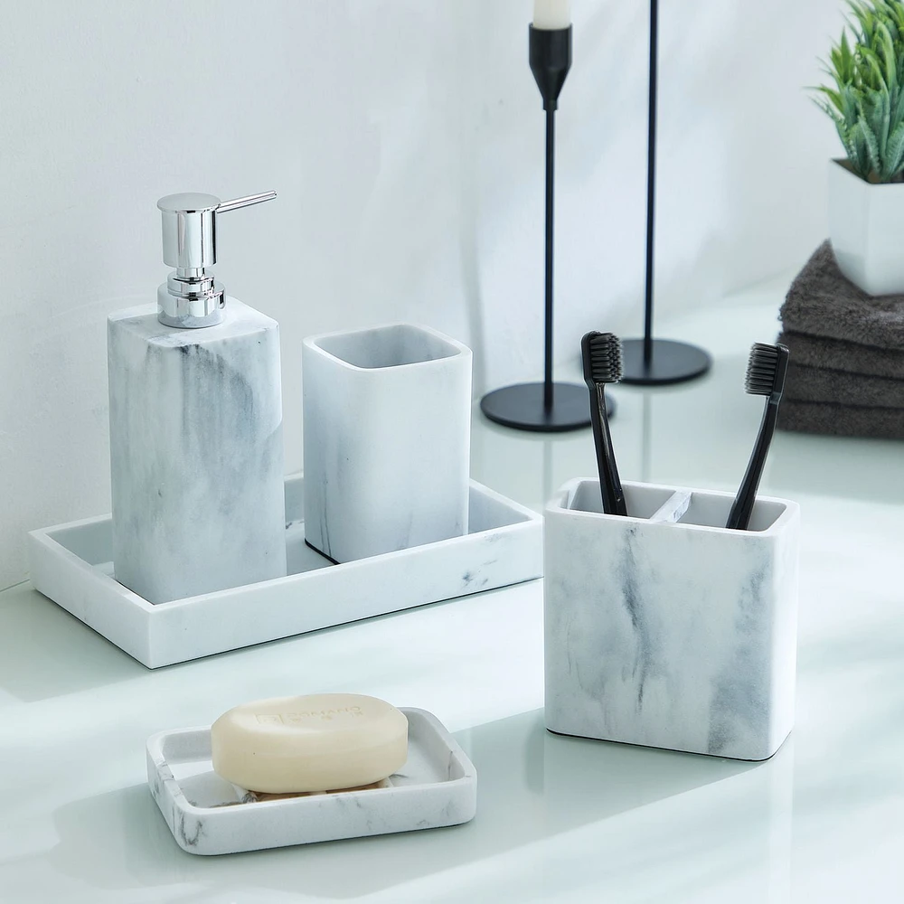 hometrends Faux Marble White Toothbrush Holder, 1 sandstone toothbrush holder for bathroom use, Sandstone toothbrush holder