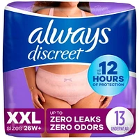 Always Discreet Adult Incontinence Underwear for Women and Postpartum Underwear, XXL, Up to 100% Bladder Leak Protection,, 13CT