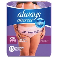 Always Discreet Adult Incontinence Underwear for Women and Postpartum Underwear, XXL, Up to 100% Bladder Leak Protection,, 13CT