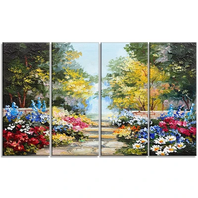 Art mural paysage en métal Design Art Forêt d'été avec des fleurs à panneaux multiples de taille grande