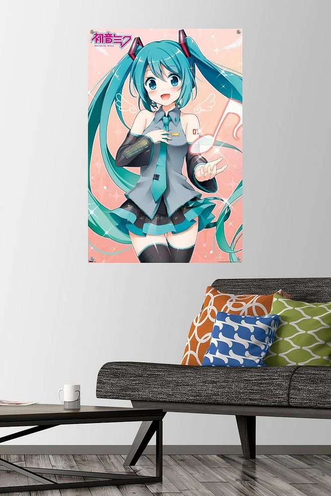 Hatsune Miku - Music Note Wall Poster with Push Pins, 14.725" x 22.375"