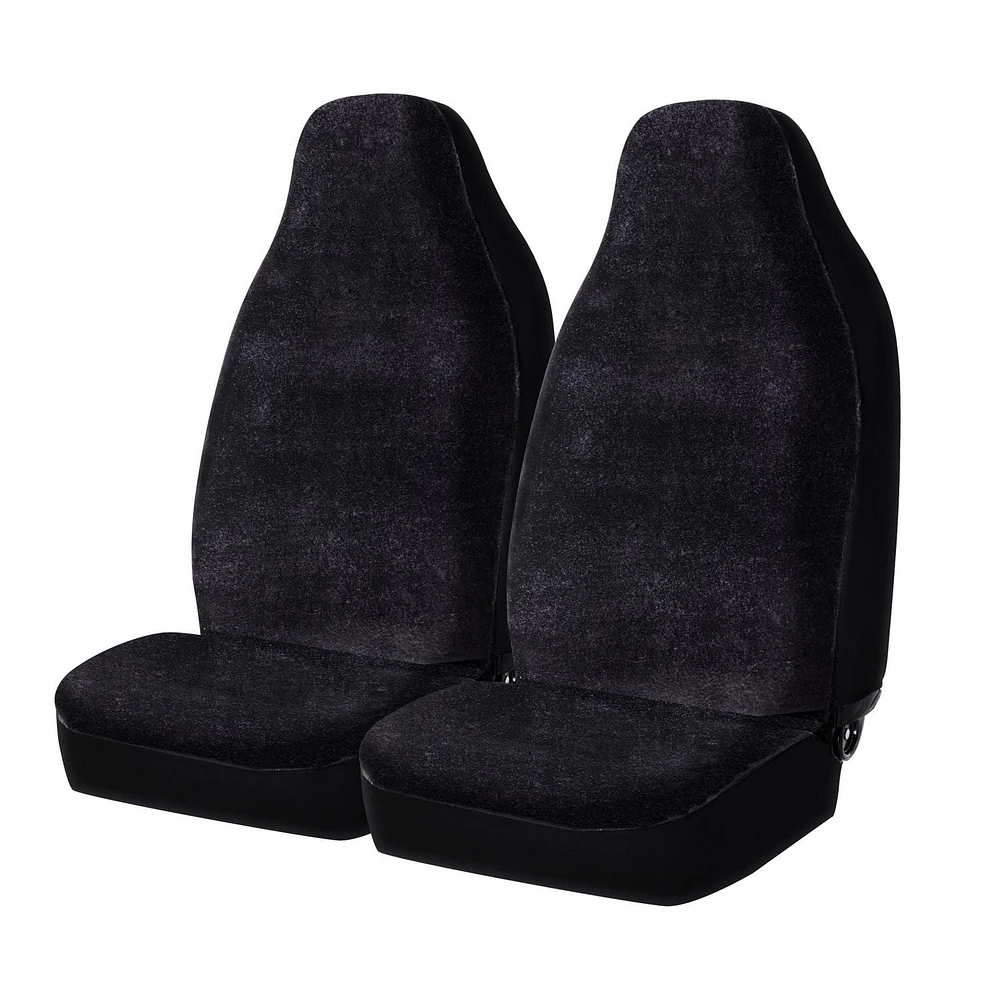 AUTO DRIVE 2-PIECE Black Fur Seat Covers, FITS MOST CARS,TRUCKS & SUVs