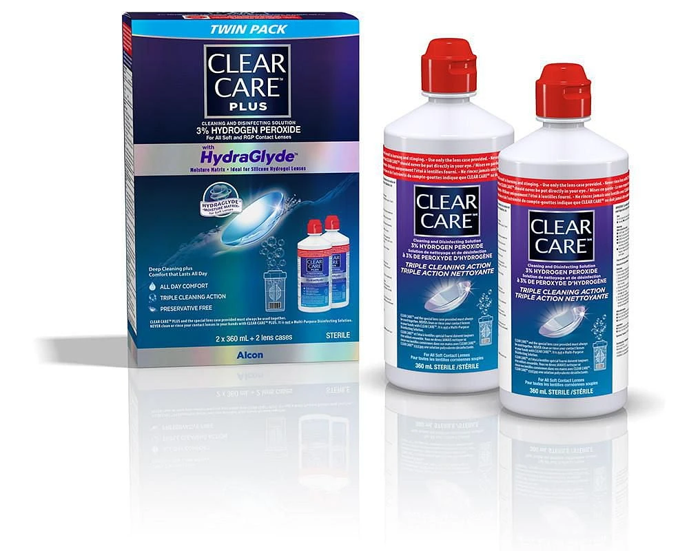 CLEAR CARE® Plus With HydraGlyde Contact Lens Solution, Twin Pack Cleaning & Disinfecting Solution With Hydrogen Peroxide, Twin Pack 2 x 360 ml