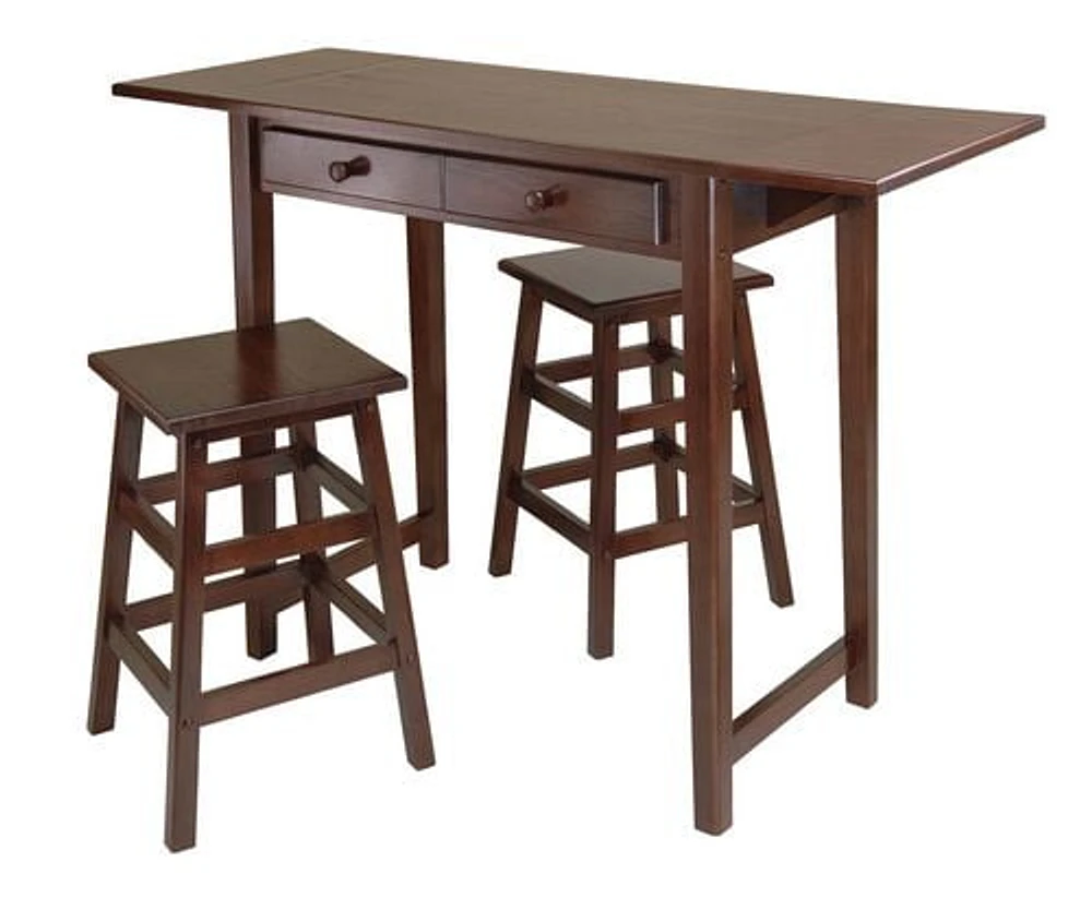 Winsome Mercer Double Drop Leaf Table with 2 Stools in Cappuccino Finish