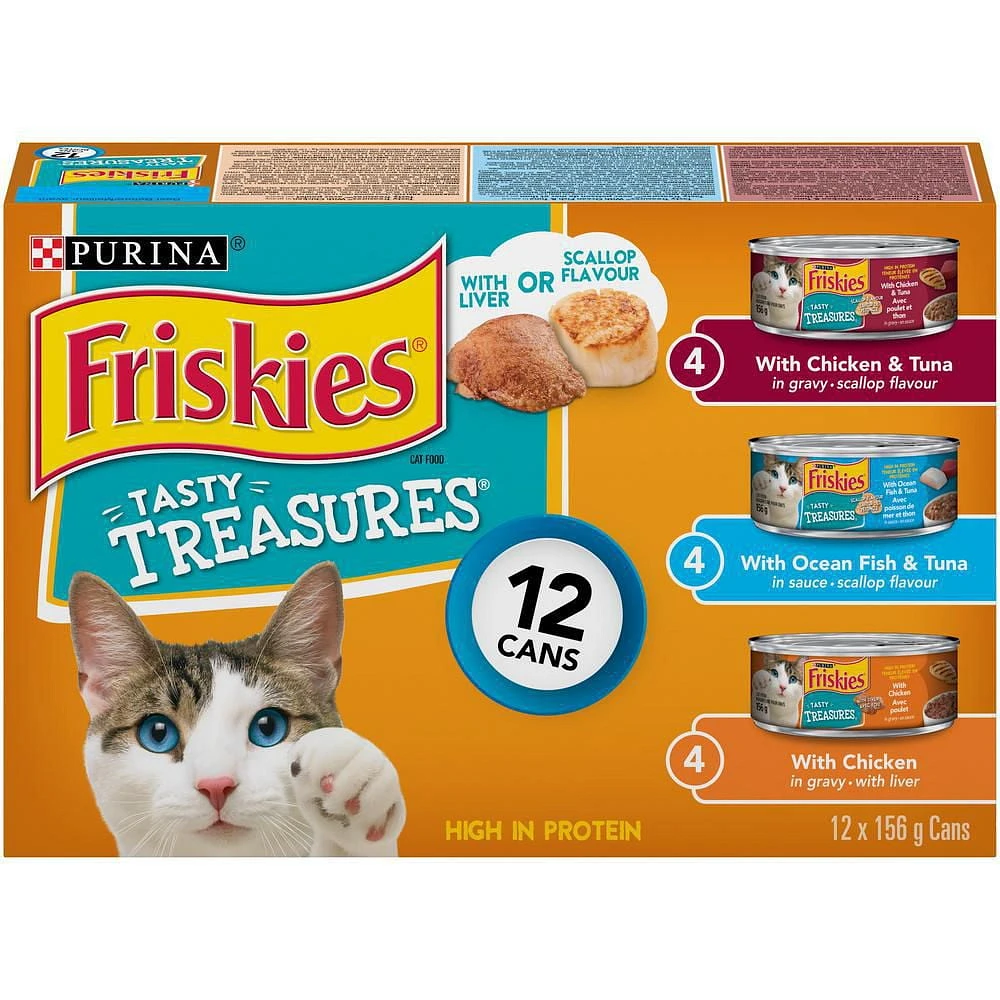 Friskies Tasty Treasures Liver or Scallop Variety Pack, Wet Cat Food 12 X 156g