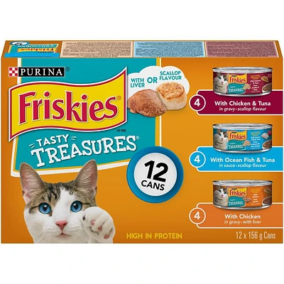 Friskies Tasty Treasures Liver or Scallop Variety Pack, Wet Cat Food 12 X 156g