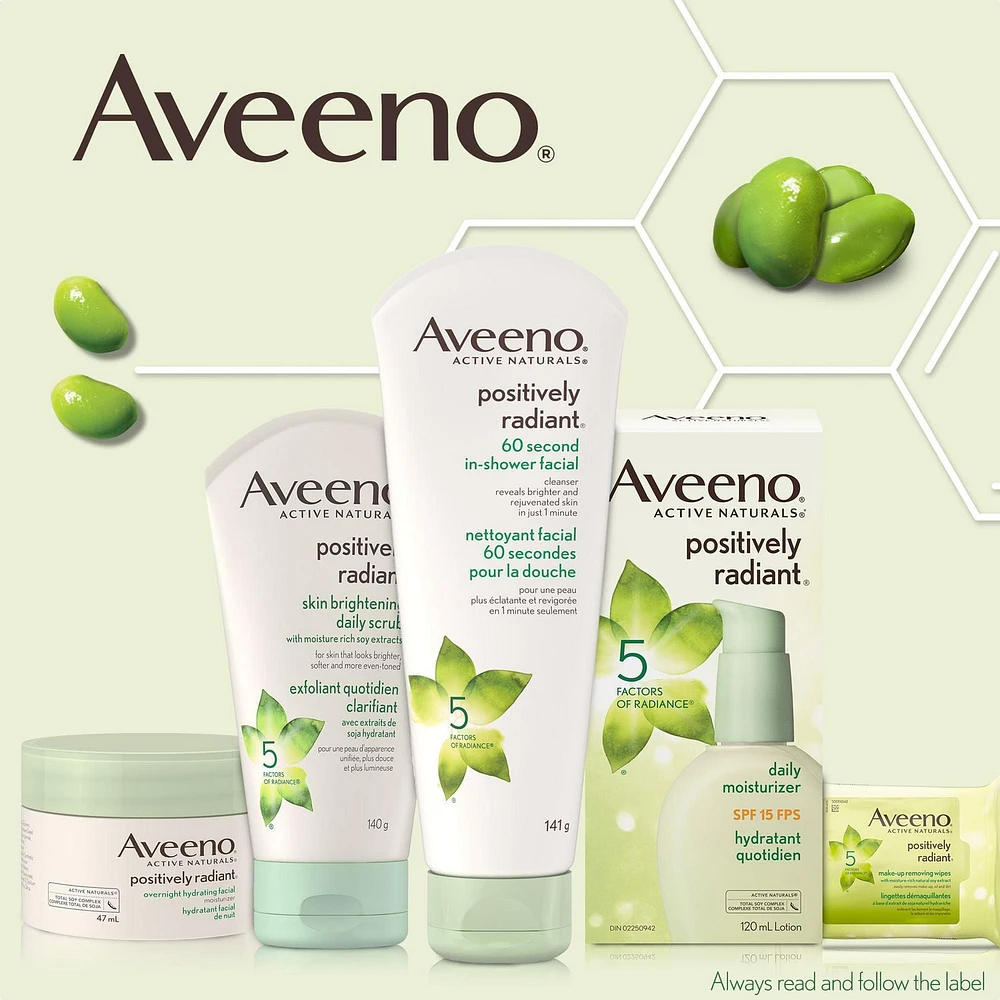 Aveeno Positively Radiant Hydratant quotidien FPS 15 + Aveeno Positively Radiant Nettoyant facial 60 secondes pour la douche Bonus Pack