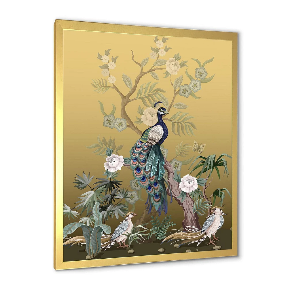 Designart Chinoiserie With Birds and Peonies VI Framed Wall Art