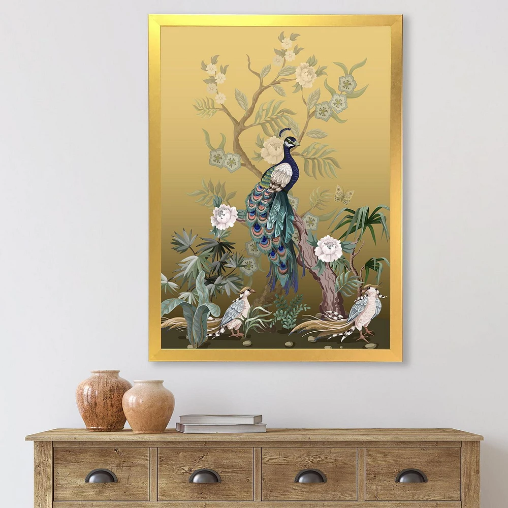 Designart Chinoiserie With Birds and Peonies VI Framed Wall Art