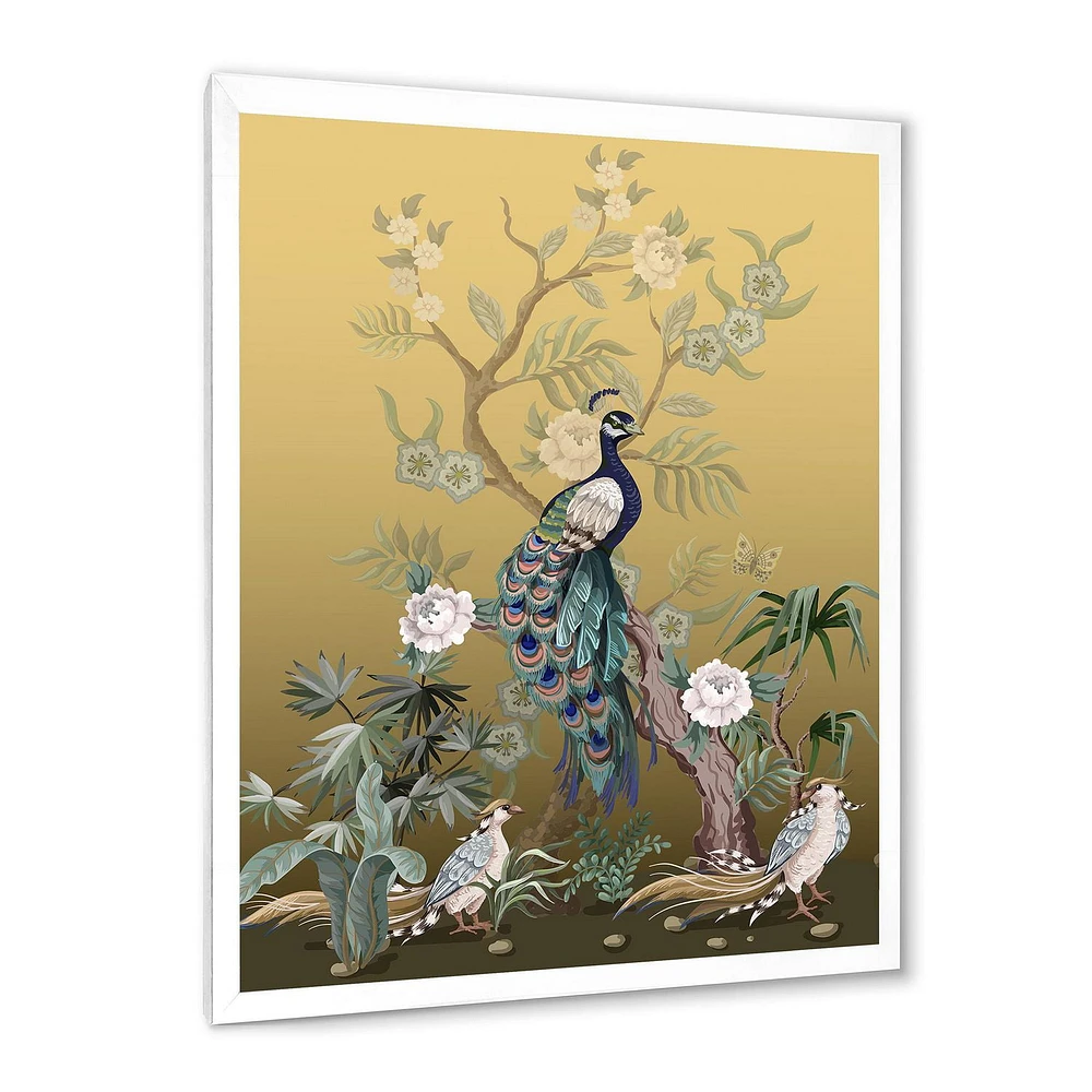 Designart Chinoiserie With Birds and Peonies VI Framed Wall Art