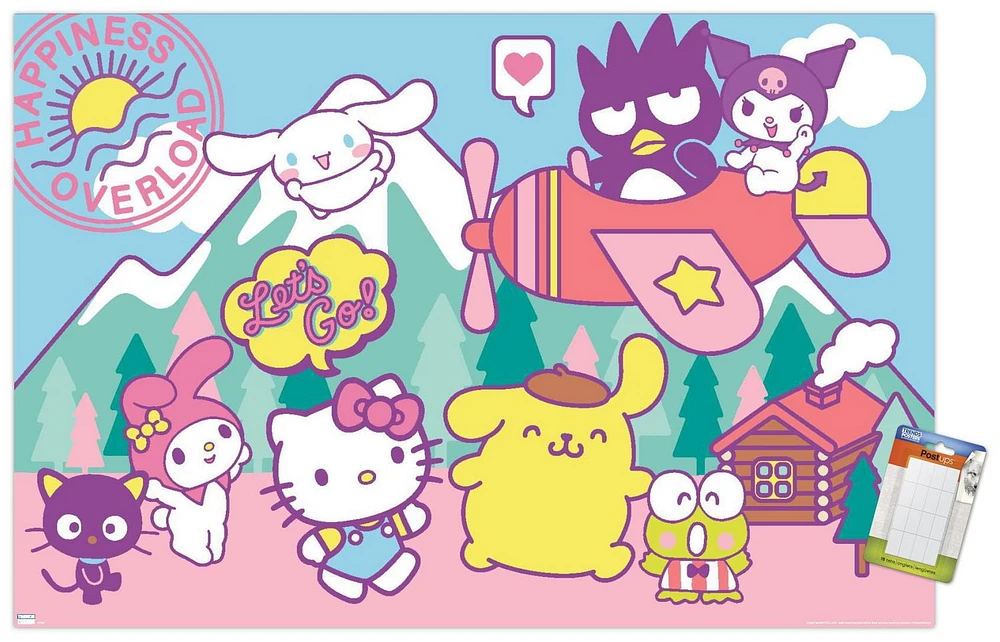 Hello Kitty and Friends - Happiness Overload Wall Poster, 14.725" x 22.375" Framed