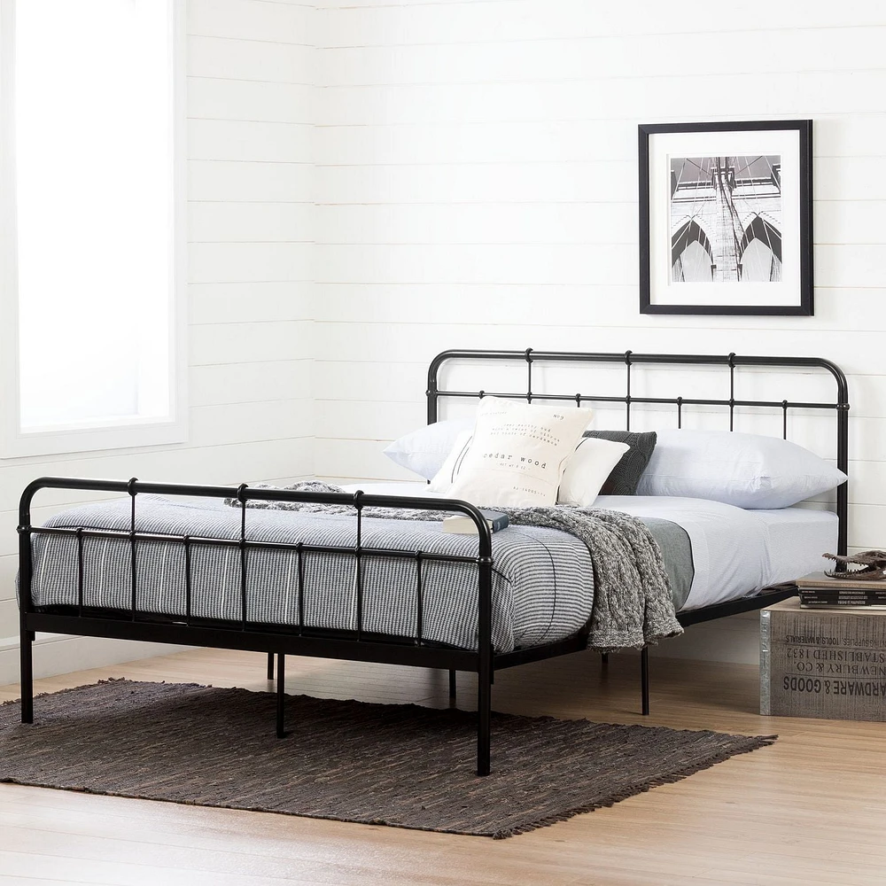 South Shore Holland Metal Queen Platform Bed with Headboard (60''), Black