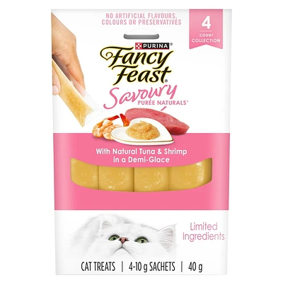 Fancy Feast Savoury Purée Naturals with Natural Shrimp & Tuna, Cat Treats 40 g, 40 g