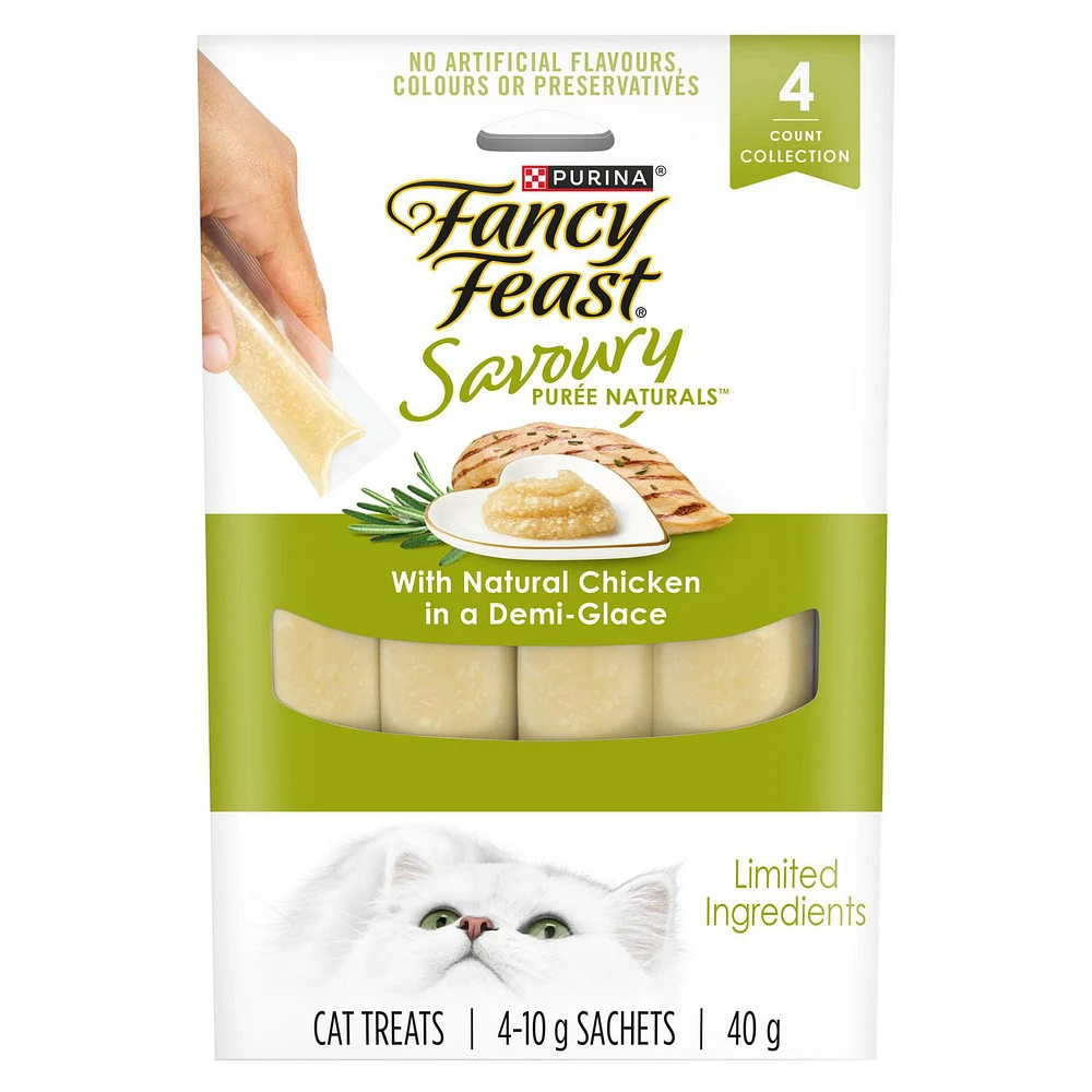 Fancy Feast Savoury Purée Naturals avec Poulet Naturel dans une Sauce Demi-Glace, Gâteries pour Chats 40 g 40g