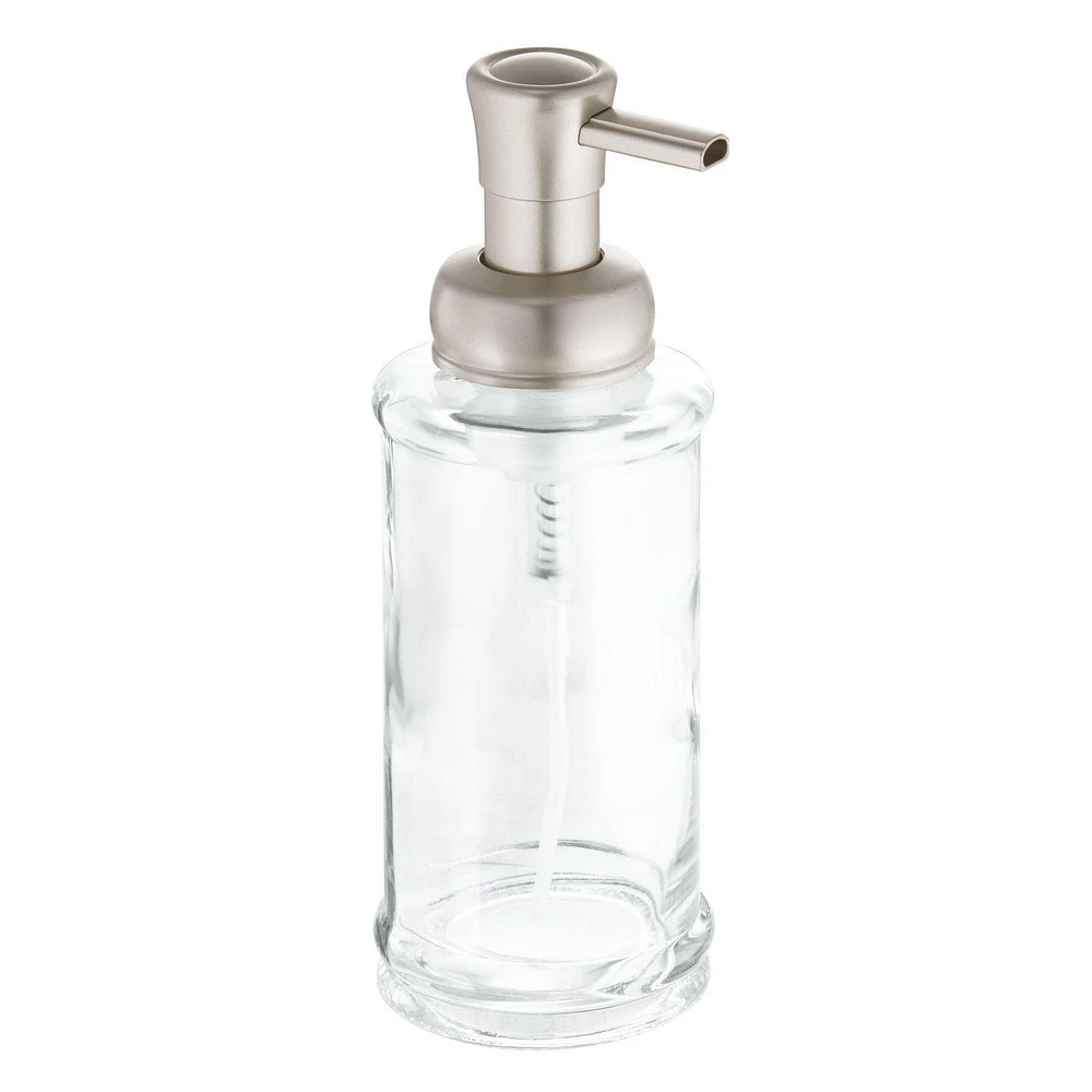 iDesign Hamilton Clear Glass Foaming Soap Pump, 3" x 3" x 8.3", Clear/Brushed, Foaming Soap Pump