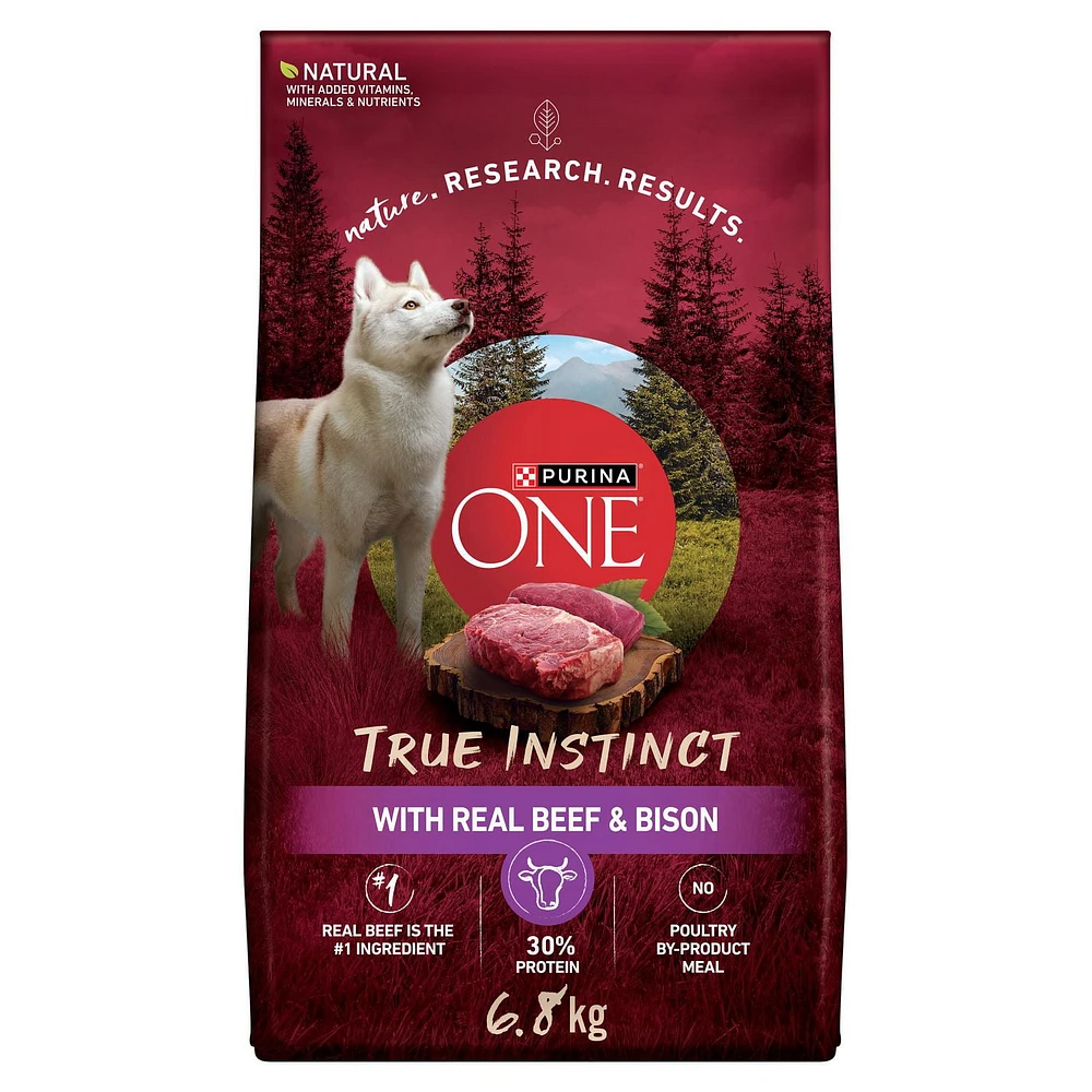 Purina ONE Véritable Instinct Boeuf et Bison, Nourriture Sèche pour Chiens 6,8-12,4 kg