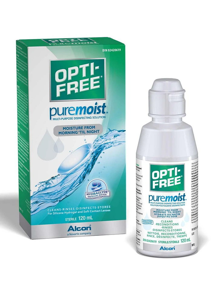 OPTI-FREE® PureMoist with HydraGlyde Travel Size, Multipurpose Contact Lens Solution, Travel Size 120 ml