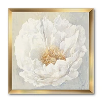 Designart White Serene Peony Framed Wall Art