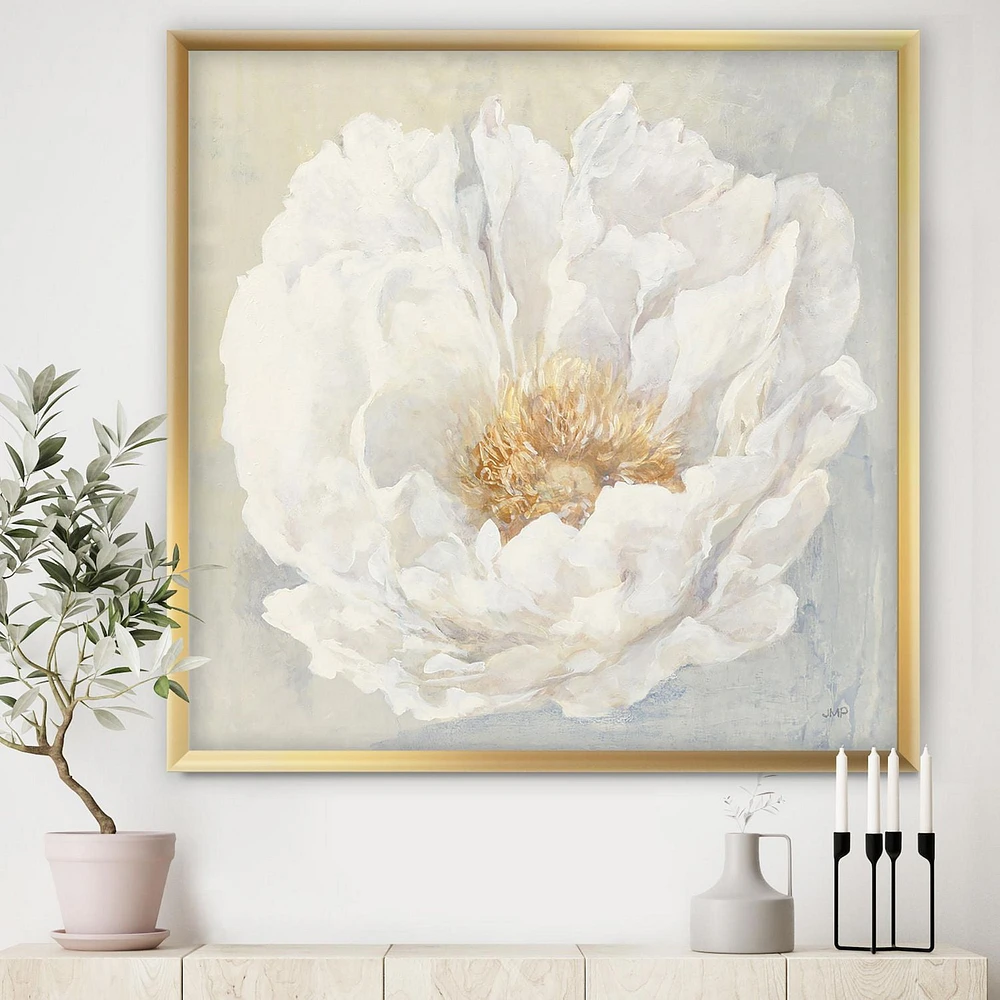 Designart White Serene Peony Framed Wall Art