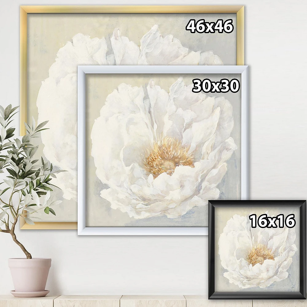 Designart White Serene Peony Framed Wall Art