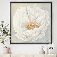 Designart White Serene Peony Framed Wall Art