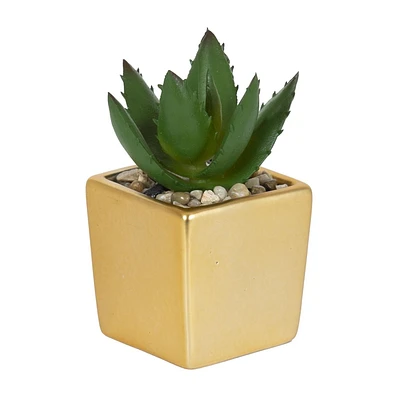 Kibo Mini Faux Succulent Gold Pot, 3.75in H x 1.78in Dia