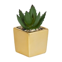 Kibo Mini Faux Succulent Gold Pot, 3.75in H x 1.78in Dia