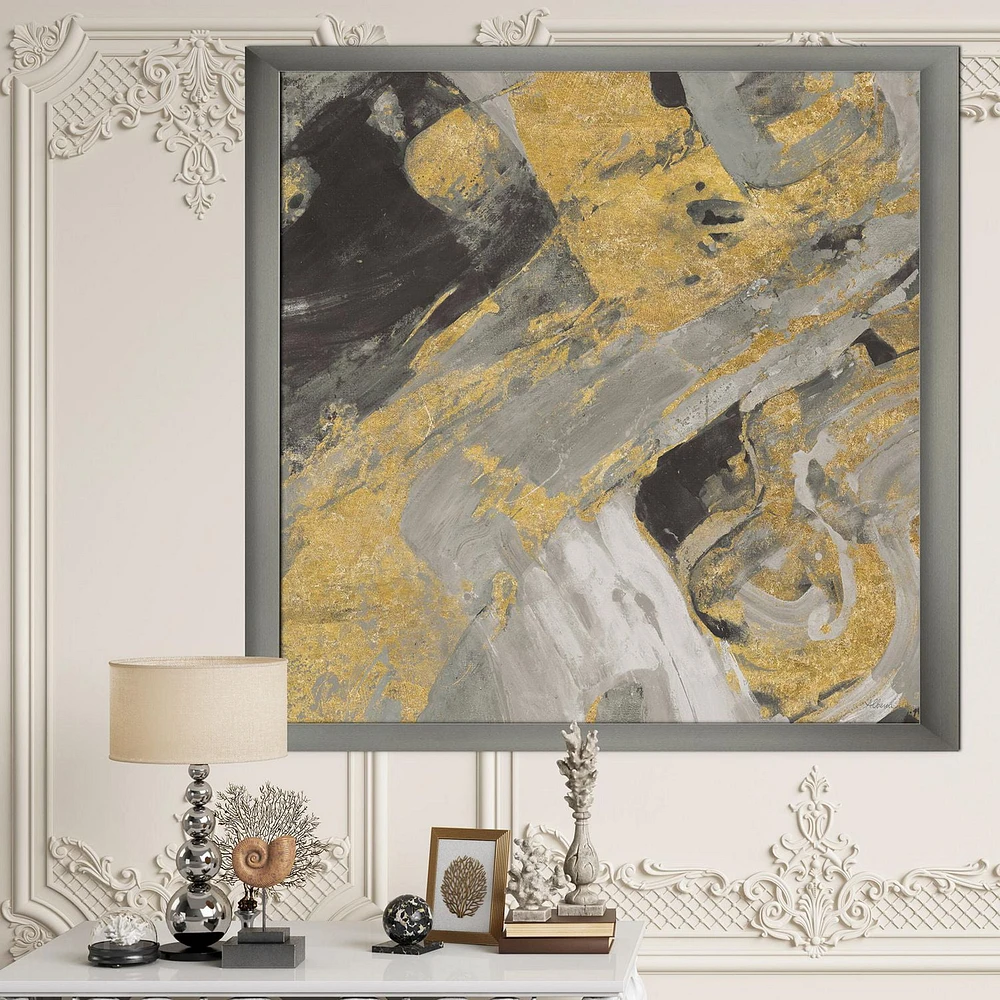 Designart Marble Gold and Black Framed Wall Art