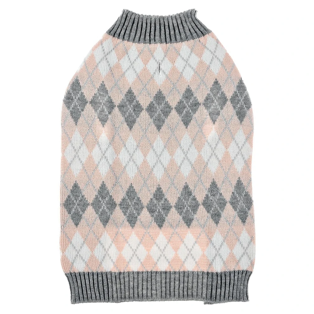 PULL EN MAILLE POUR CHIEN - DESIGN ARGYLE ROSE