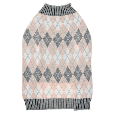 PULL EN MAILLE POUR CHIEN - DESIGN ARGYLE ROSE