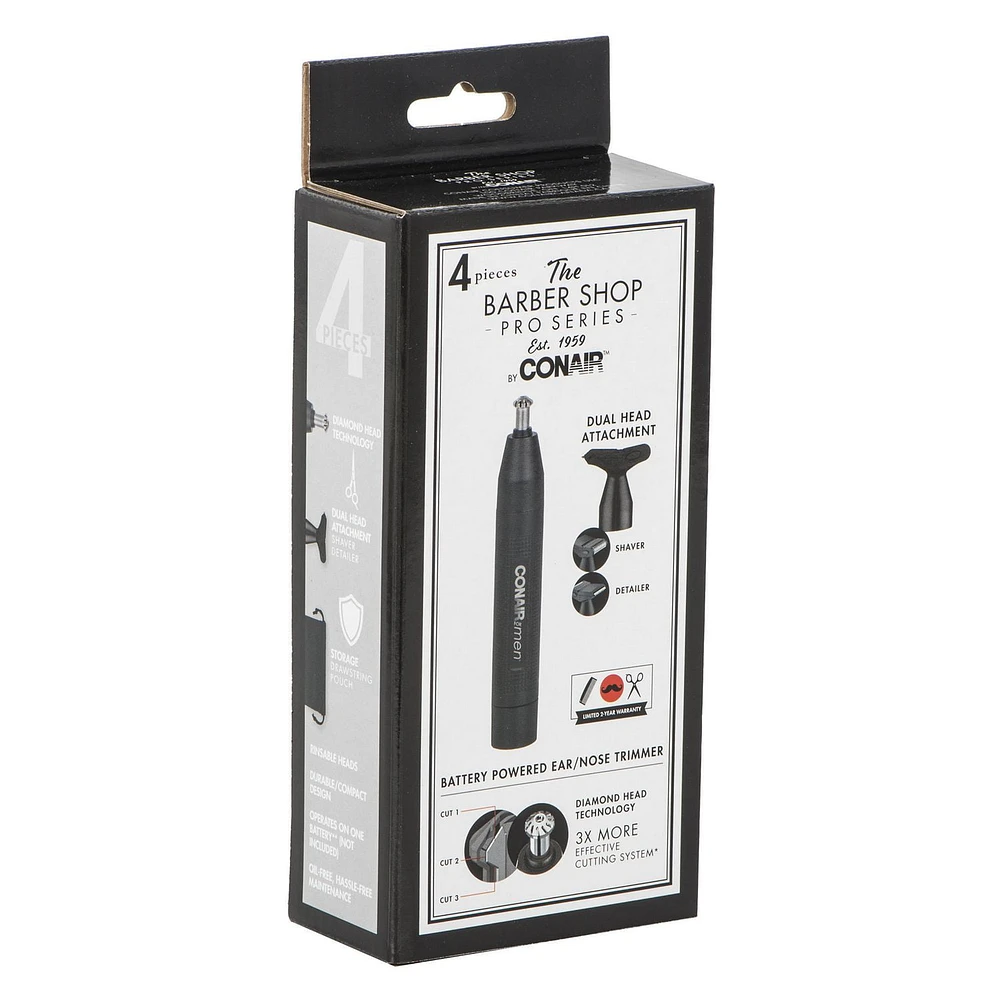 The Barber Shop PRO Series by Conair Grooming Battery Operated Diamond Head Nose Ear Trimmer with Multi Face Trimmer Head