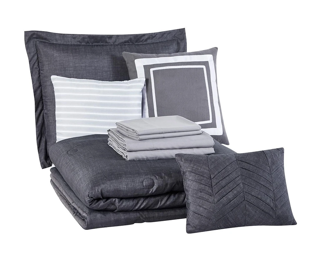 Mainstays Gray Textured 10-Piece Bed in a Bag Coordinating Bedding Set