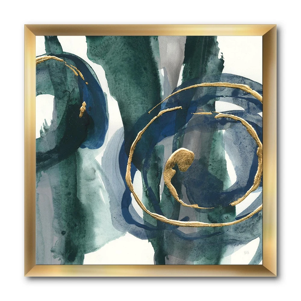 Designart Mettalic Indigo and Gold III Framed Wall Art