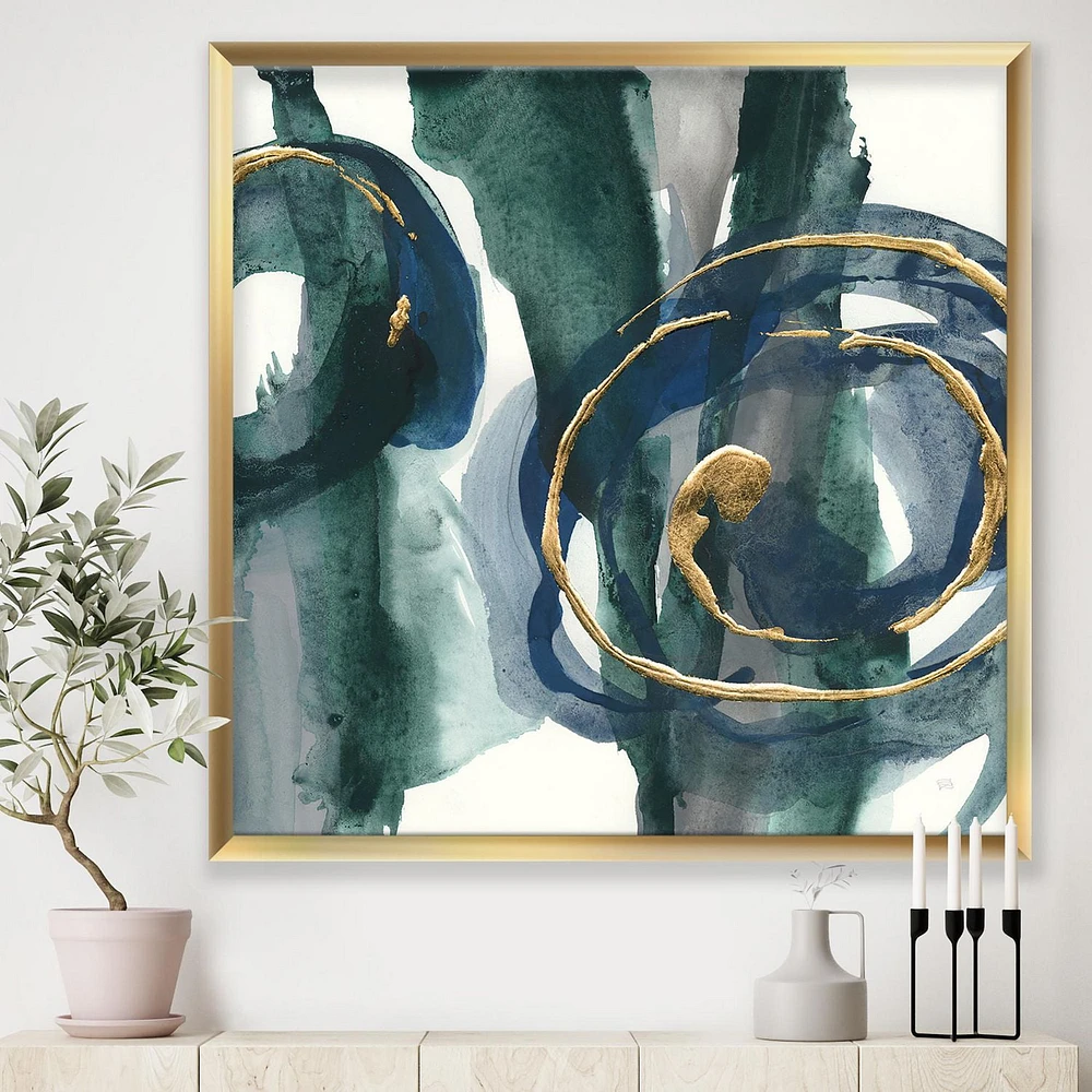 Designart Mettalic Indigo and Gold III Framed Wall Art