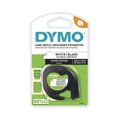 DYMO LT Labelling Tape for LetraTag Label Makers, Paper Labels, Black Print on White Labels, 1/2-Inch x 13-Foot Roll, 12 mm x 4 m