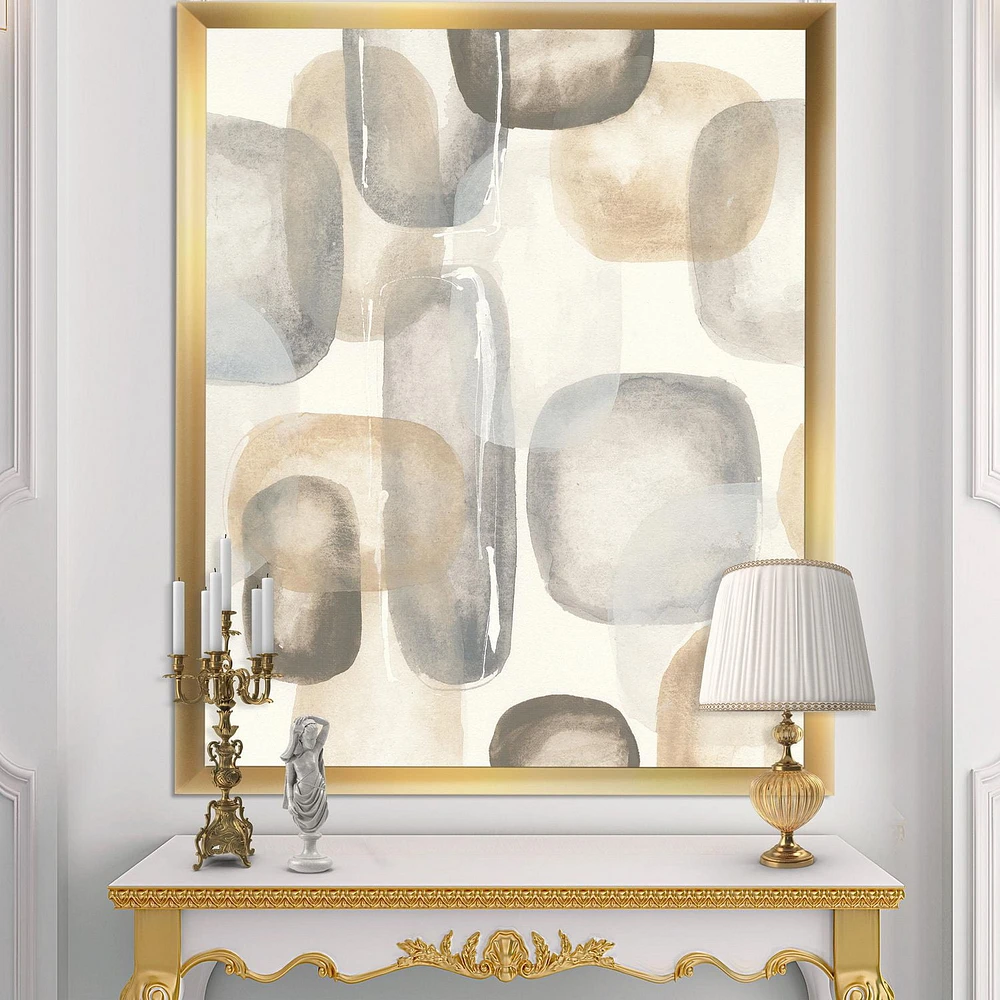 Designart Neutral Oval Grey Stones I Framed Wall Art