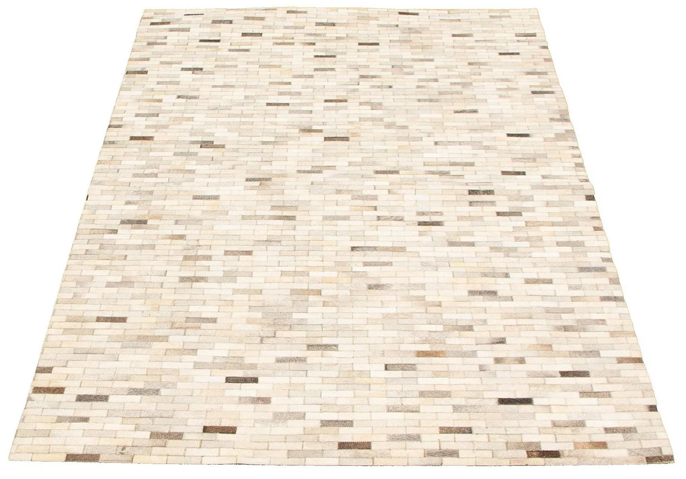 ECARPETGALLERY 5'0" x 8'3" Contemporary Cowhide Patchwork Handmade Area Rug for Living Room, Dining Room and Bedroom in Ivory