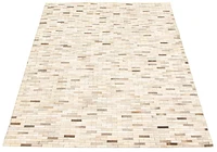 ECARPETGALLERY 5'0" x 8'3" Contemporary Cowhide Patchwork Handmade Area Rug for Living Room, Dining Room and Bedroom in Ivory