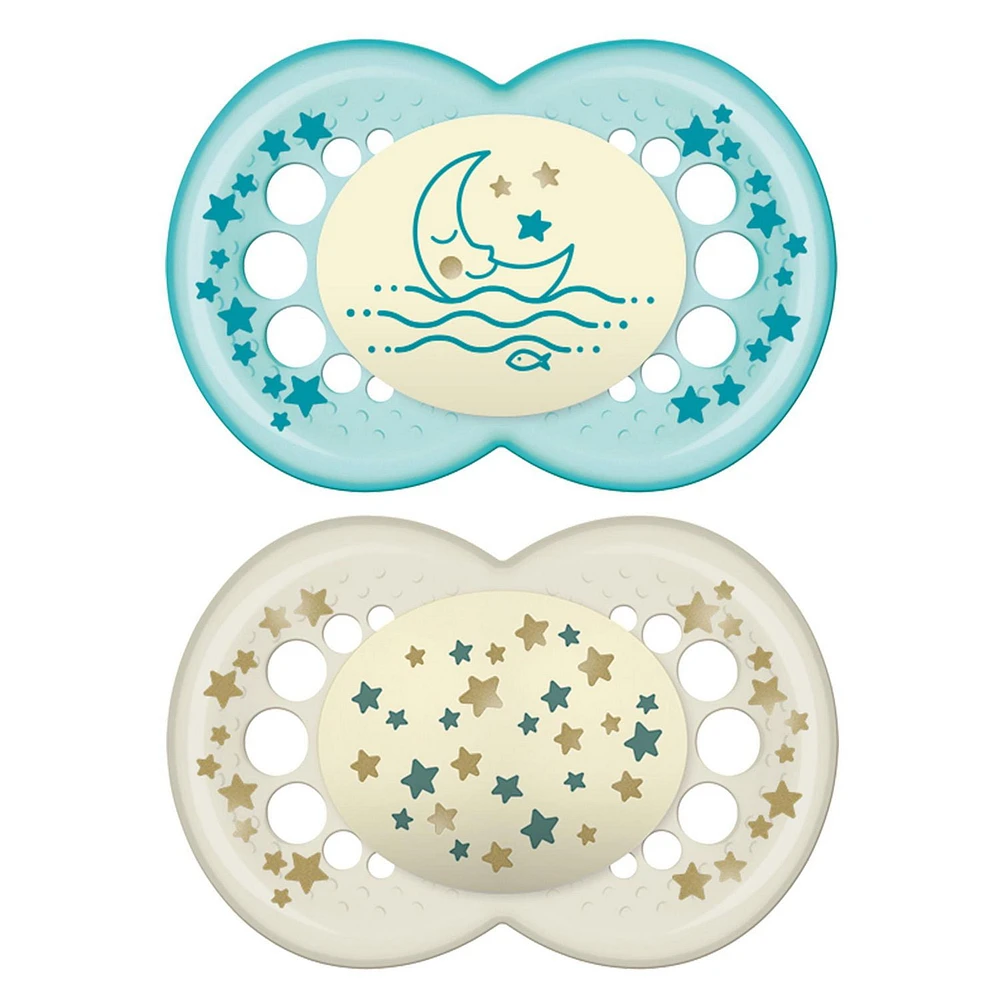 MAM Nuit - Sucette de silicone, 6 mois+, Brille dans le nuit, 2 PK MAM Nuit Suce, 6 mois et plus - paquet de 2