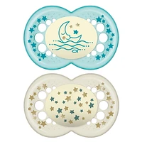 MAM Nuit - Sucette de silicone, 6 mois+, Brille dans le nuit, 2 PK MAM Nuit Suce, 6 mois et plus - paquet de 2