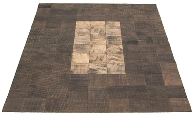 ECARPETGALLERY 5'7" x 7'11" Contemporary Cowhide Patchwork Handmade Area Rug for Living Room, Dining Room and Bedroom in Brown