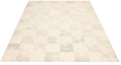 ECARPETGALLERY 8'0" x 11'0" Contemporary Cowhide Patchwork Handmade Area Rug for Living Room, Dining Room and Bedroom in Ivory