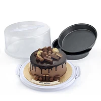 Mainstays 12 inch Clear Cake Carrier with 2pk 9 inch Gray Round Pans, Carbon Steel, MS CAKE CARRIER WITH 2 PAN